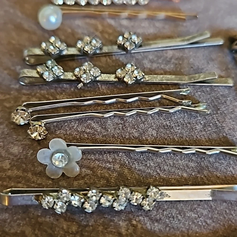 Vintage Assorted Rhinestone Floral Bobby Pin Hair Slides